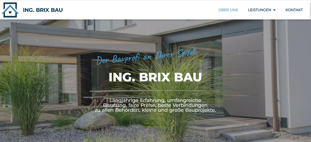 Startseite der Website Ing. Brix Bau, gestaltet von EXIMIE