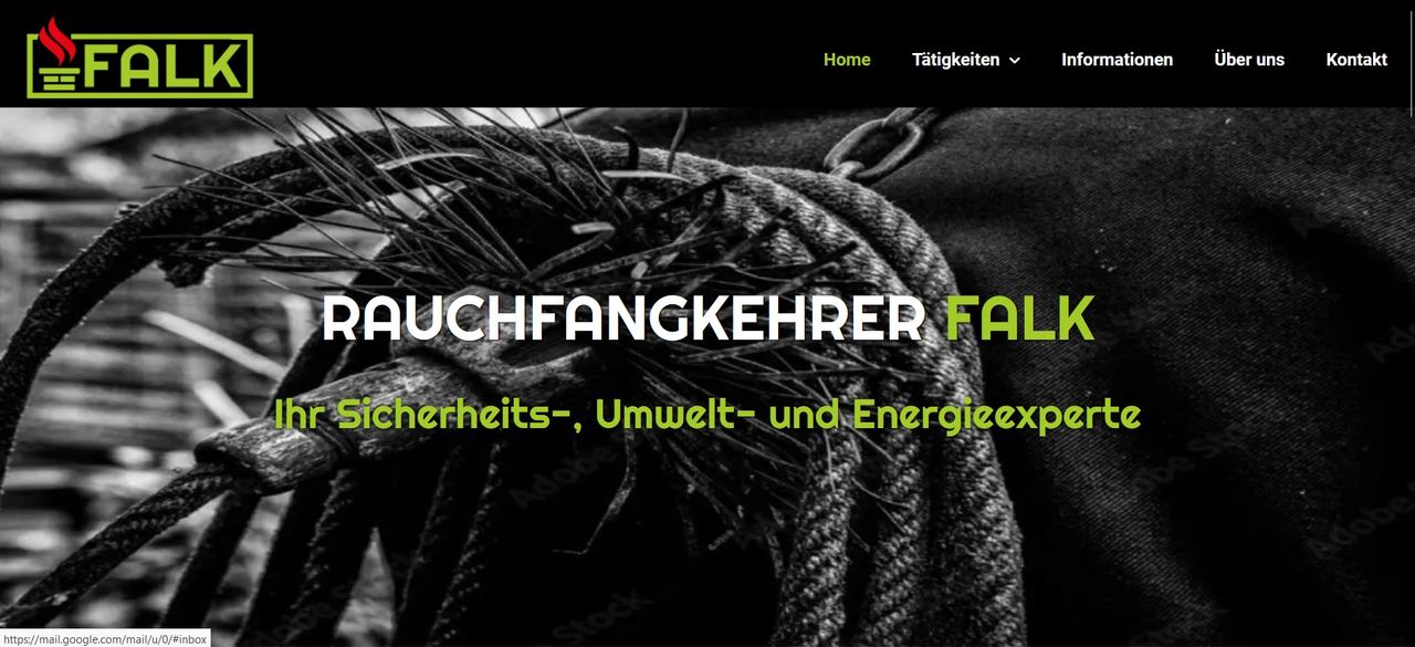 Startseite der Website Rauchfangkehrer Falk, gestaltet von EXIMIE